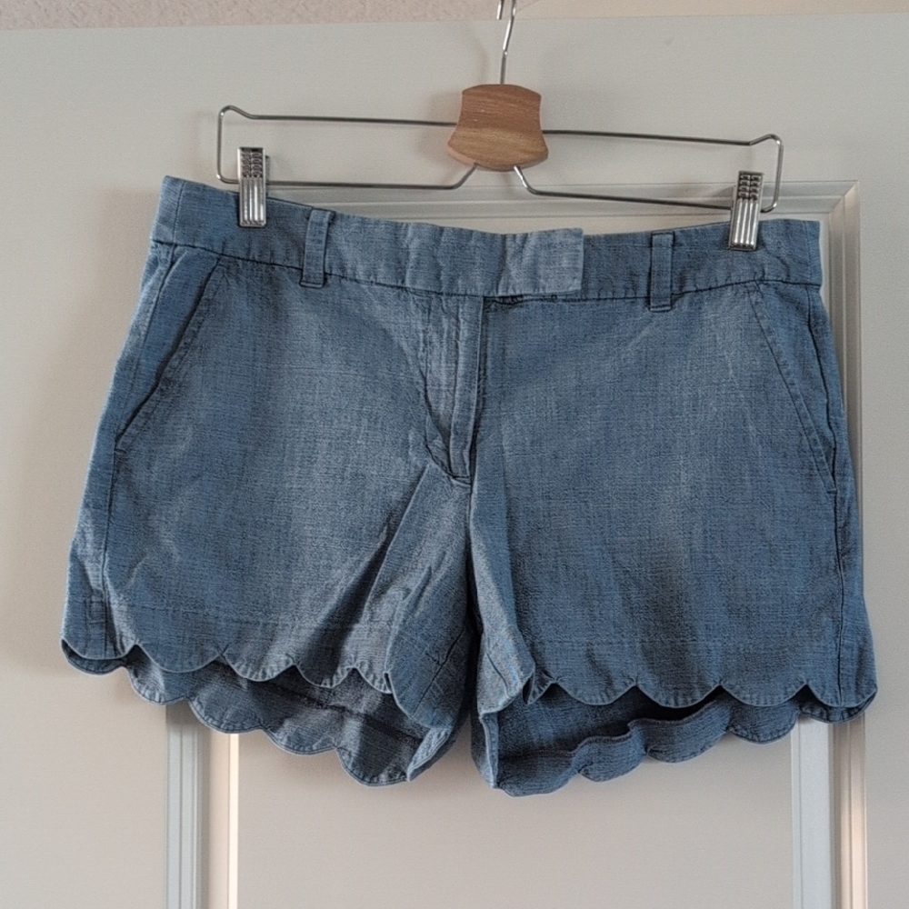 J. Crew High Waist Blue Scalloped Shorts